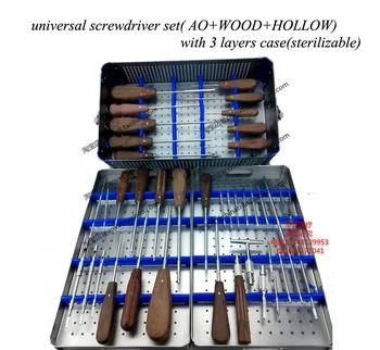 Orthopedics instrument stainless steel screwdriver set with sterilizing box AO&hollow universal screwdriver
