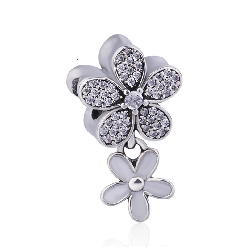 

Authentic 925 Sterling Silver Bead Charm Dazzling Daisy Duo With Crystal Pendant Beads Fit Pandora Bracelet & Necklace Jewelry