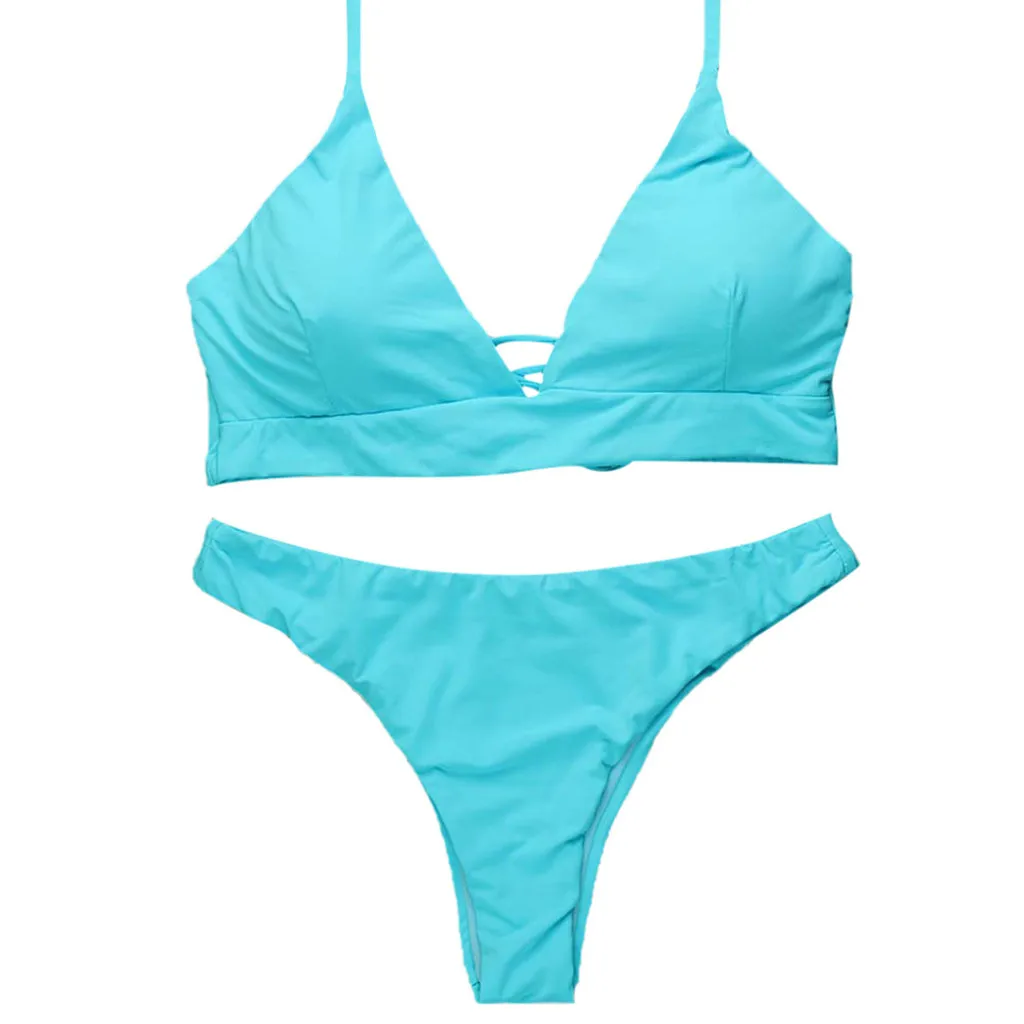 Летний купальник, женский сексуальный комплект бикини, Женский Бразильский купальный костюм, женский черный купальник с высокой талией и пуш-ап - Цвет: Небесно-голубой