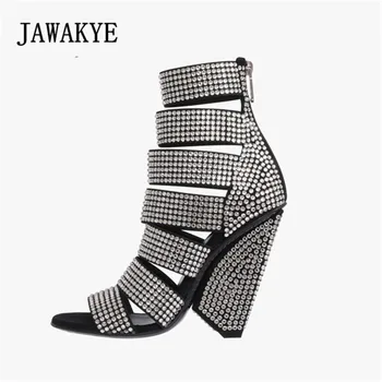 

PVC Transparent Wedge Shoes High Heel Open Toe Ankle Boots Summer Narrow Band Gladiator Booties Women