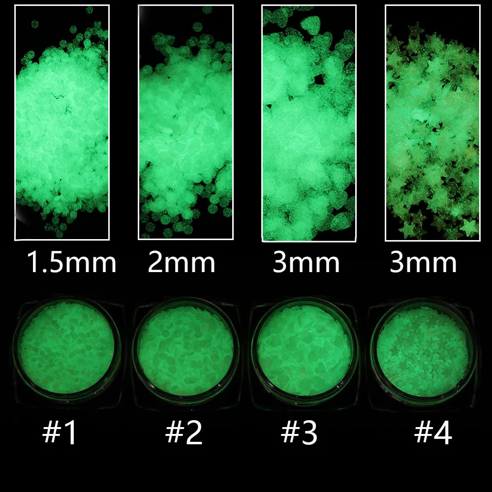 

1 Box Fluorescent Luminous Nail Flakes 2g Heart Star Round 1.5/2/3mm Ultra-thin Nail Paillette Sequins Powder Glow in the Dark