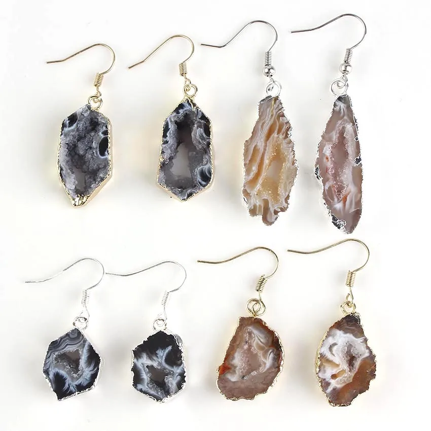 

Kraft-beads Special Design Irregular Shape Slices Geode Agates Quartz Earrings For Women Unique Jewelry