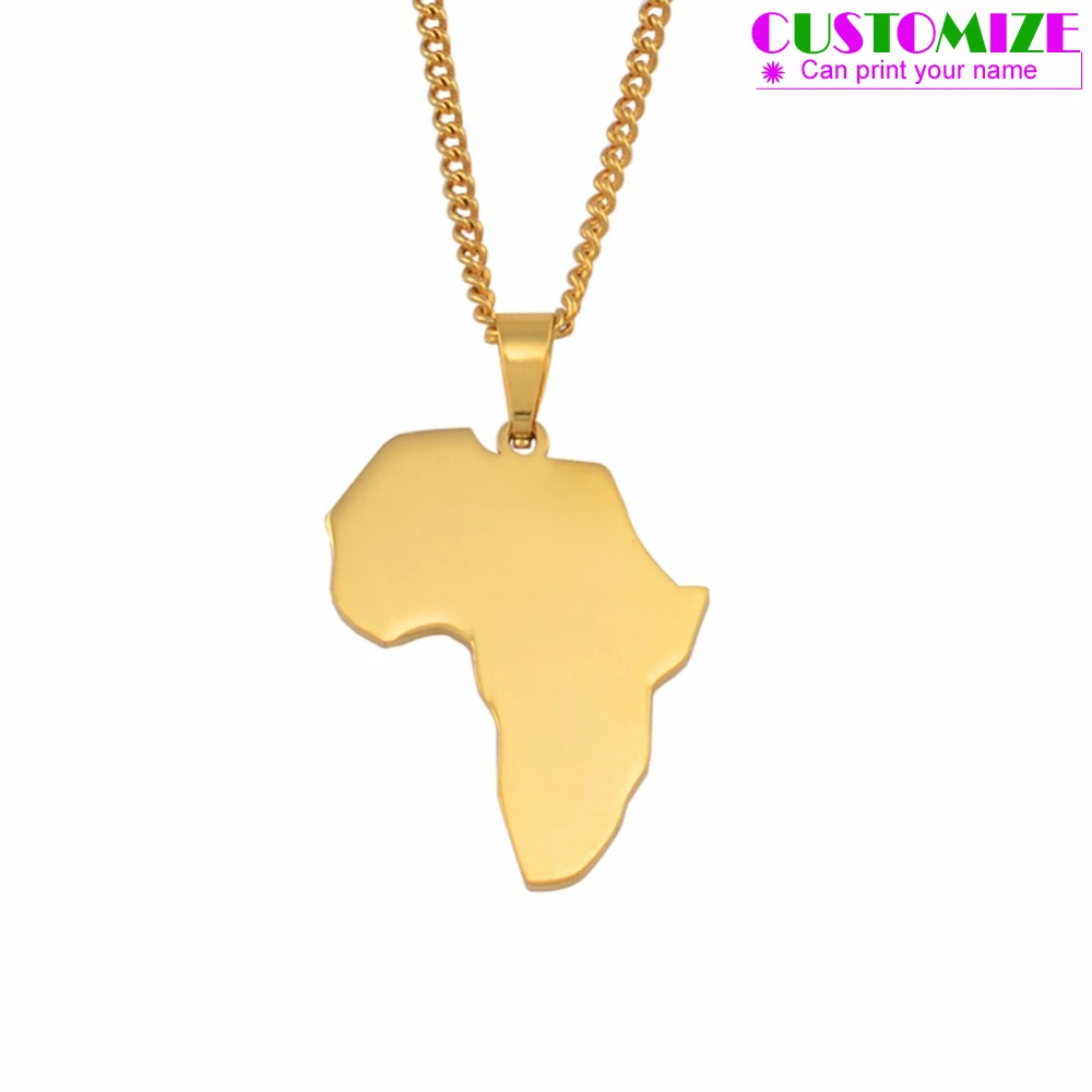 Anniyo настроить имя Африка Карта ожерелья для женщин девочек, может напечатать ваше имя, золотой цвет из нержавеющей стали карты Африки#055521