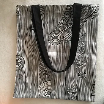 

YILE Cotton Linen Eco Shopping Tote Shoulder Bag Black Strap Print Wood Grain L8226