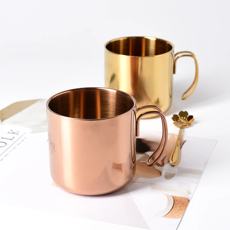

Northern Europe Rose Gold Retro Double Wall Stainless Steel UNBreak Creative Coffee Mugs Milk Breakfast Drop Tea Cup Xicara Copo