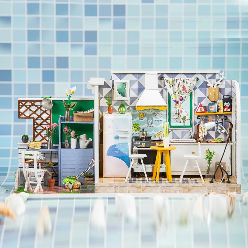 ZWX106 DIY Doll House Wooden House kitchen living room study Assemble 3D Miniatures Dollhouse Model Mini Dolls Houses Furniture For Kid - Цвет: ZWX106