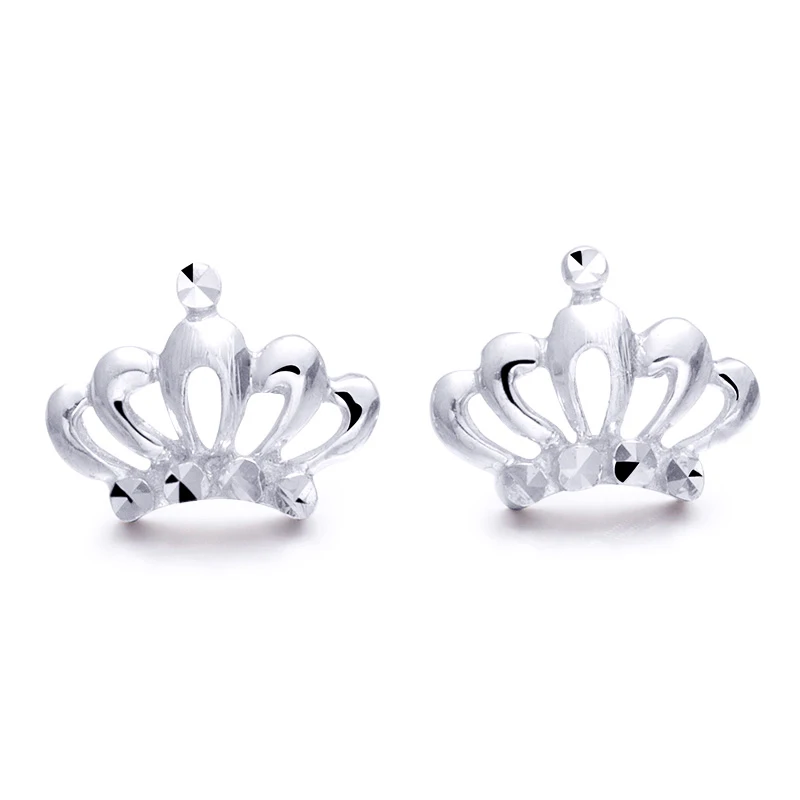 

Chic Women's Platinum Crown Stud PT950 White Real Solid Gold Pierced Earrings for Female Fine Wedding Engagement Jewelry Gift