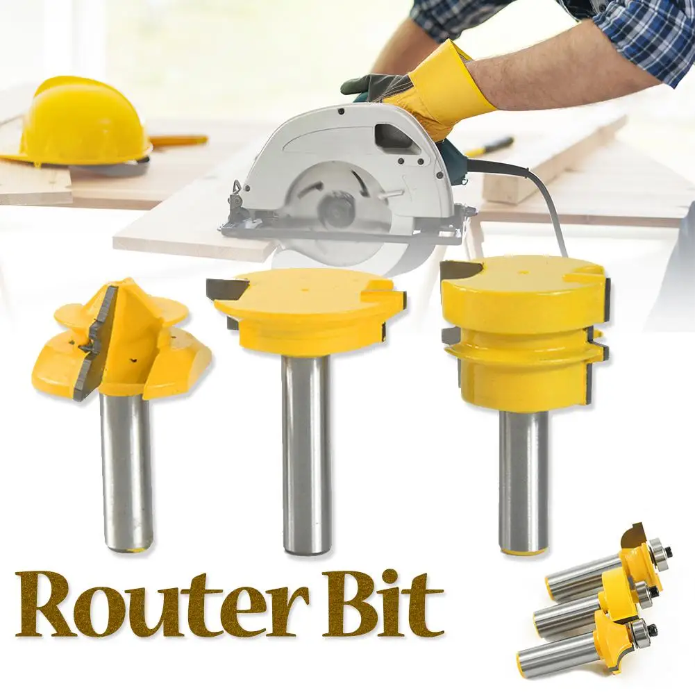 

3pcs 1/2" Shank Handle Router Bit Carbide Door Milling Cutter Set For Woodworking Tool