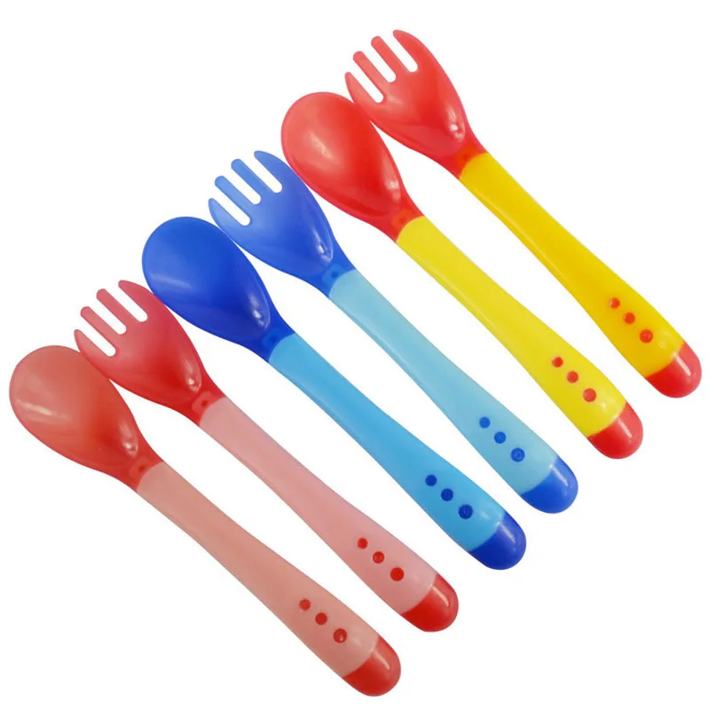 

Baby Temperature Sensing Spoon and Fork Safety Silicone Feeding Flatware Baby Feeder Utensils Feeding Spoon Tableware