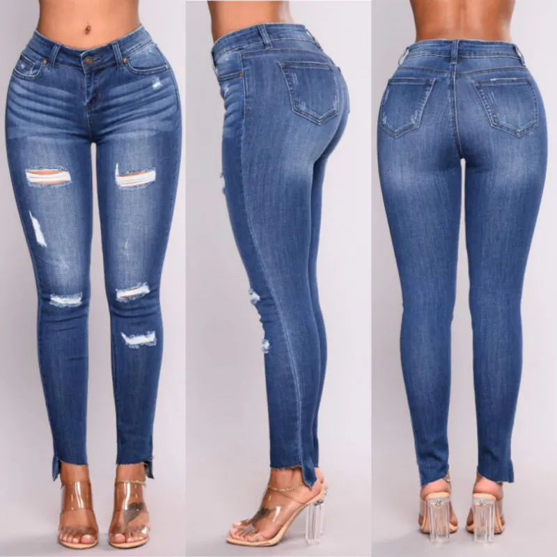 Lguc. H Robek Robek Jeans Wanita Push Up Celana Ketat