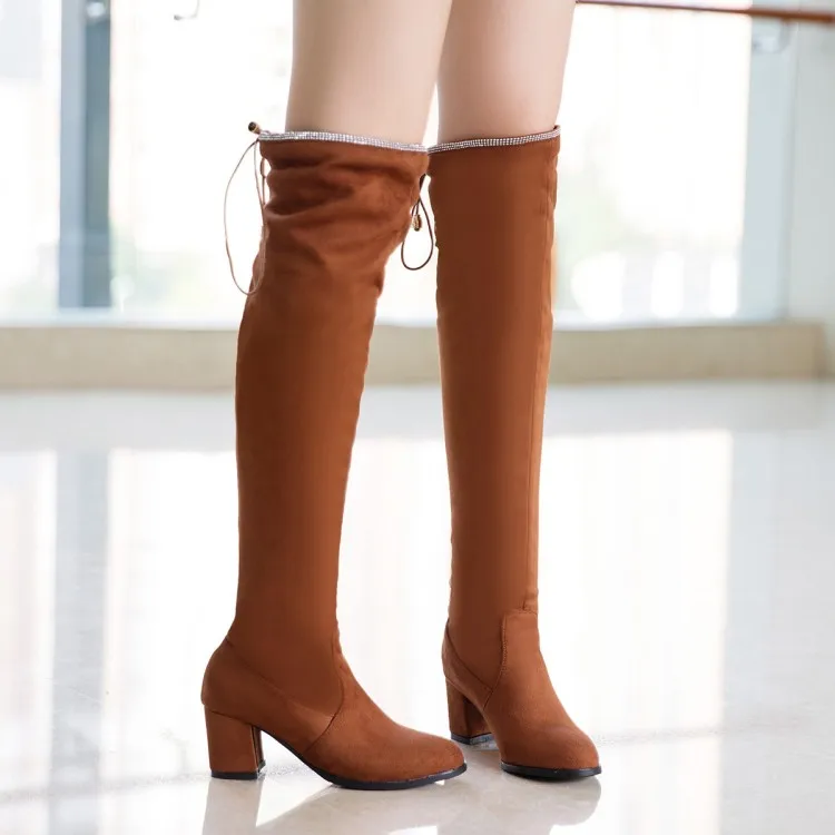 

Big Size 11 12 13 14 15 16 17 18 19 Fashion boots with suede tip, thick heel, high heel, boots and straps at the back