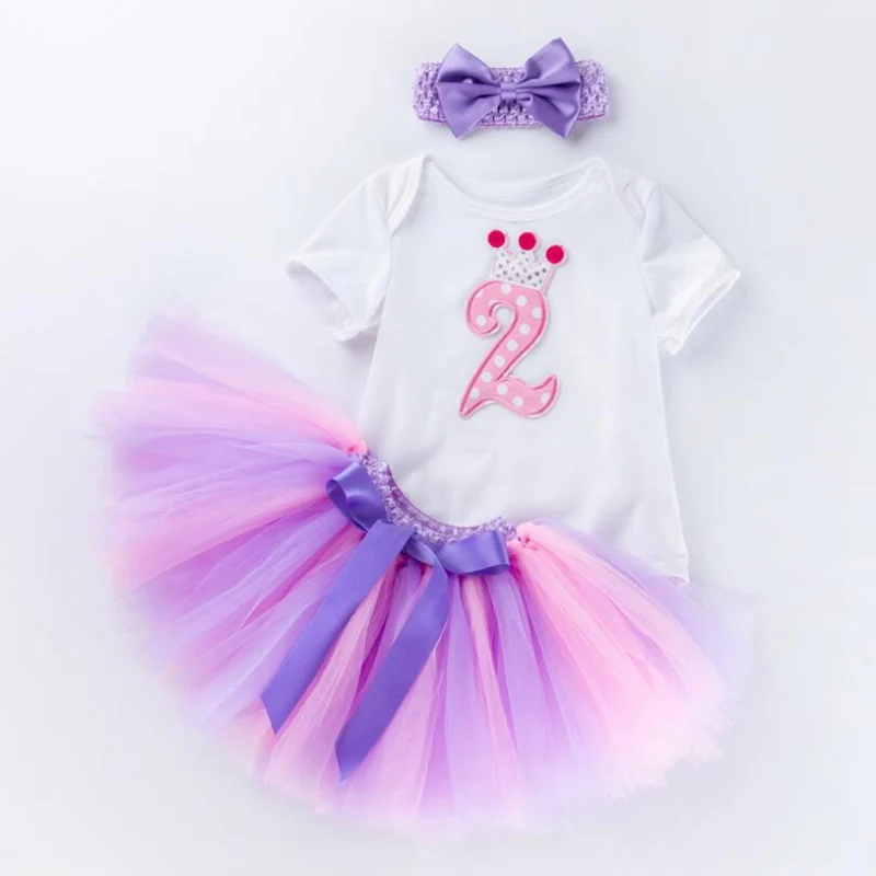 Модный комплект одежды из 2 лет девочек Платье-пачка для дня рожденья комплект боди кружевная юбка лента для волос для девочки; костюм для дня рождения маленького ребёнка для Костюмы