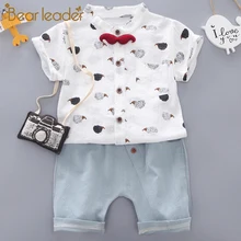Bear Leader/летний костюм для маленьких мальчиков повседневный костюм с принтом медведя футболка для мальчиков+ шорты Детская одежда Детский комплект