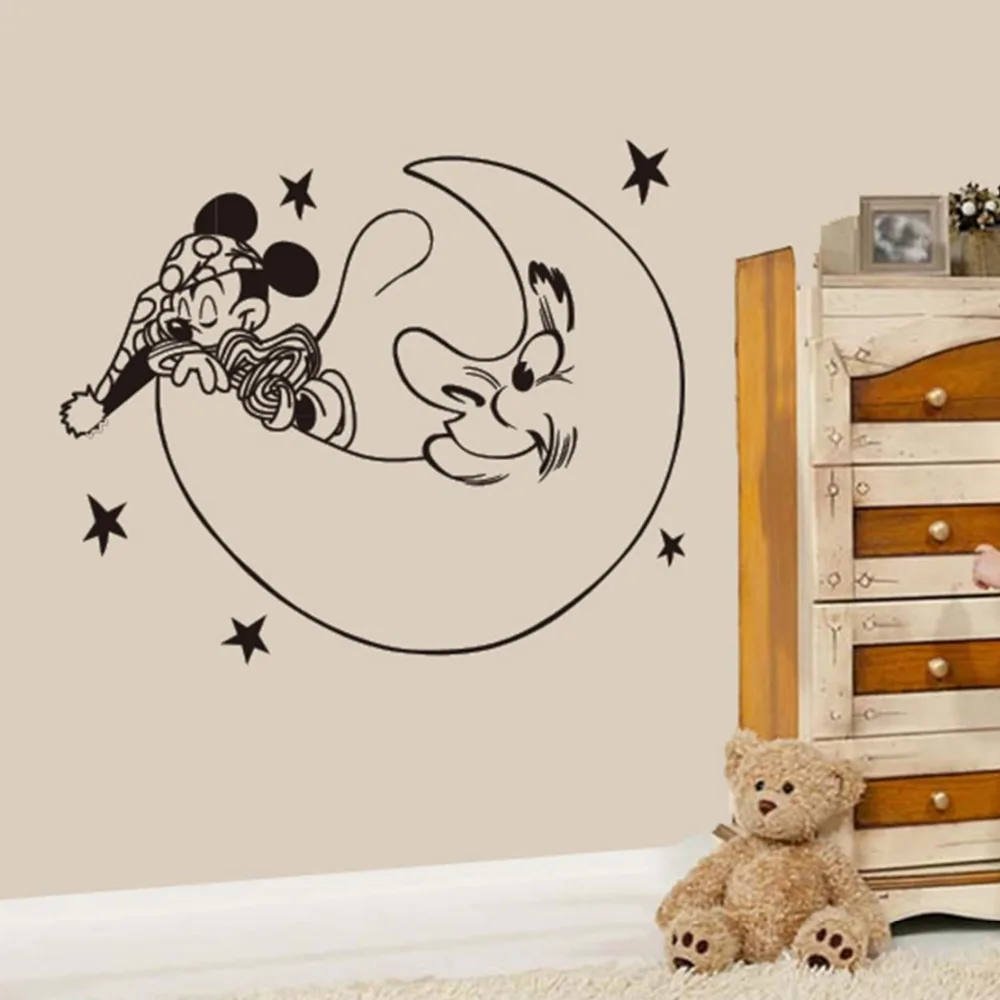 Creative New DIY lindo Mickey Mouse luna buenas noches pegatinas de pared  para cuartos de los niños Mickey pegatinas de decoración del hogar|sticker  decor|mouse retractablemouse charm - AliExpress