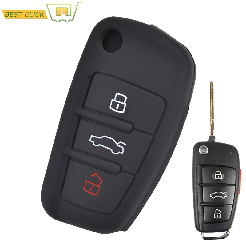 

Silicone Flip Key Case Cover For Audi A1 S1 A3 S3 A4 A6 TT Q3 Q7 2005 - 2013 Keyless Fob Shell Skin Holder Protector 3 Button