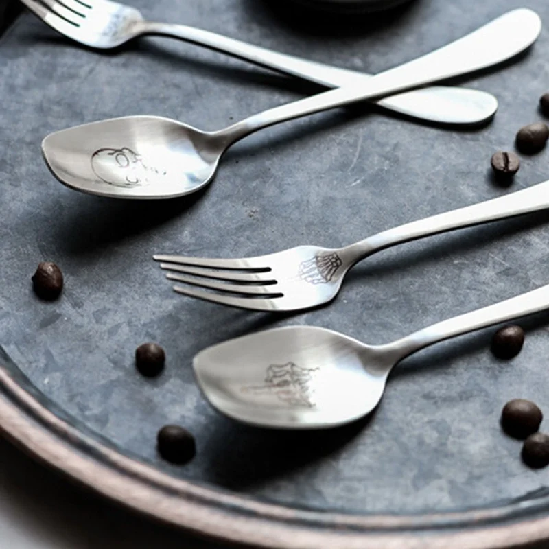 

Brushed West Tableware White Fork Handle Fork Steamed Spoon Spoon Forks White Fork Spoon Skeleton Skull Printed Stainless Steel
