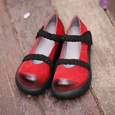 VALLU/ г., дизайн, женская обувь на плоской подошве, на платформе, ручная работа, плетение, смешанные цвета, круглый носок, натуральная кожа, женская обувь на плоской подошве - Цвет: Красный