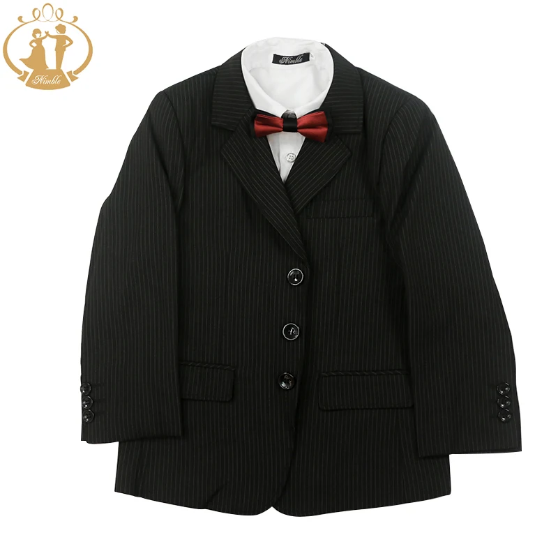 

Nimble Fashion Three Pieces Boys Blazer Coat Vest Pants Striped Black School Boys Formal Suits Baby Boy Suit Wedding Suits