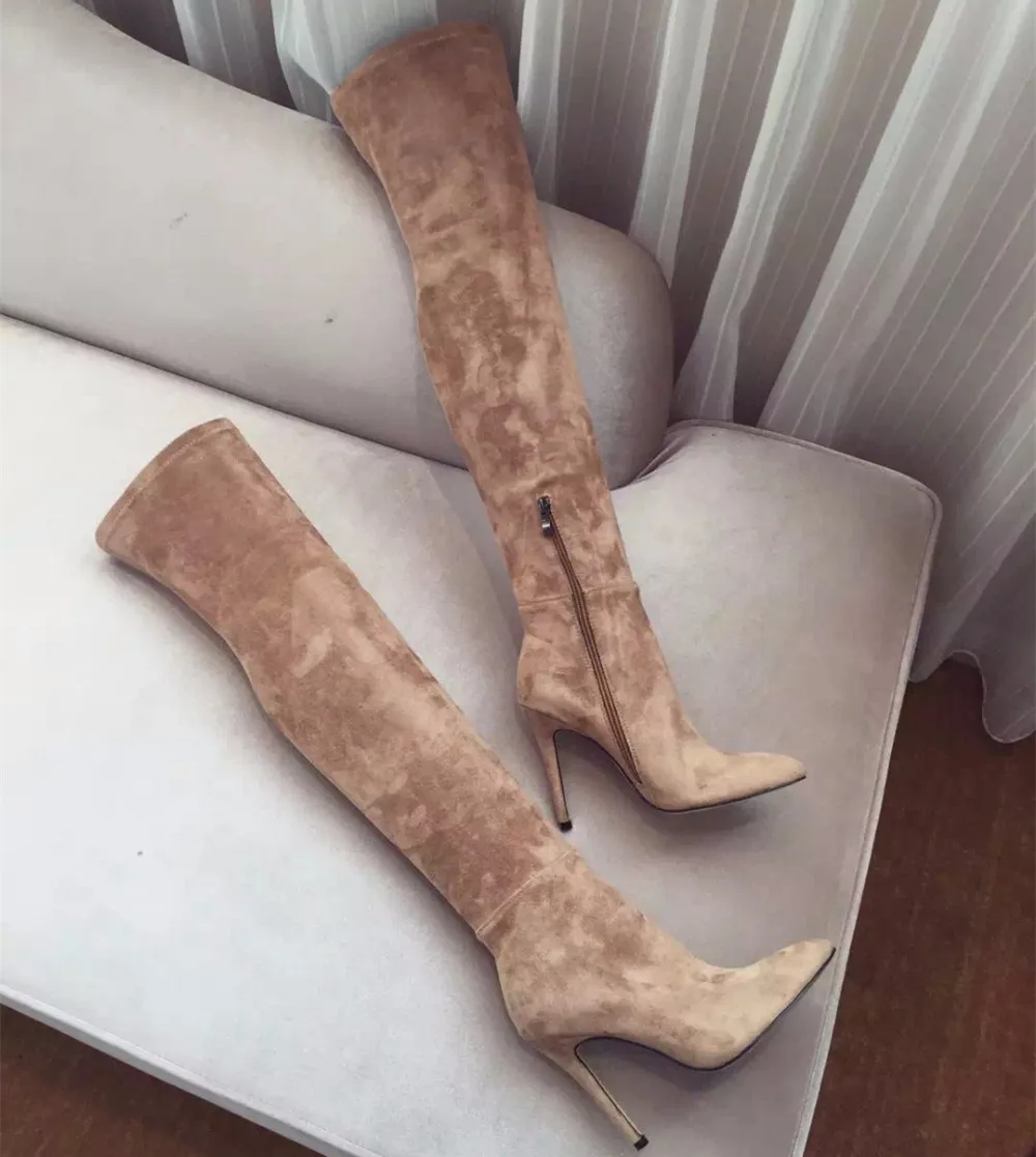 pointed toe knee high heel boots