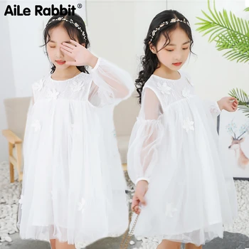 

New Arrival Girl Clothes Dress Wedding Dress White Bridesmaid Flower Girl Children's Wear Dress Long Sleeve Fairy Europe