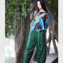 Начало выпуска продукции, весна, дизайн, 35% хлопок, 65% лен брюки свободные большие размеры