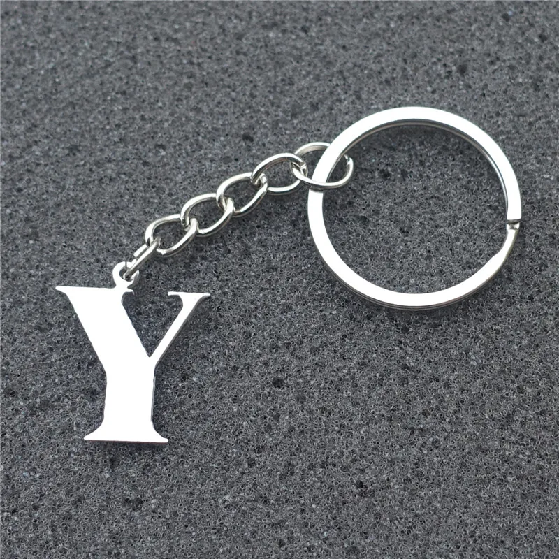 Fashion Men Letter Pendant Keychain Stainless Steel Alphabet Y Keyring