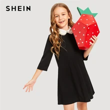 SHEIN Kiddie, контрастный воротник, Жемчужное Элегантное короткое платье-туника для вечеринки, одежда для девочек, коллекция года, весенние детские платья для девочек