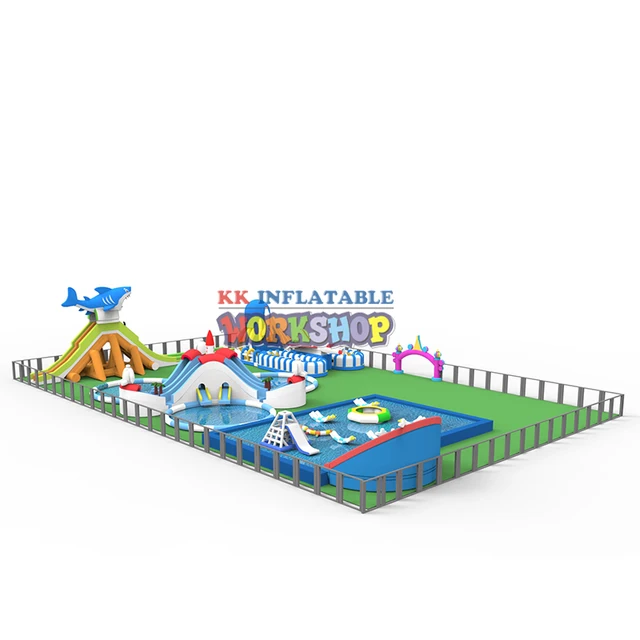 Inflatable dry playground Land Water Park,Inflatable Pool With Slide,water games,inflatable aqua amusement park 3