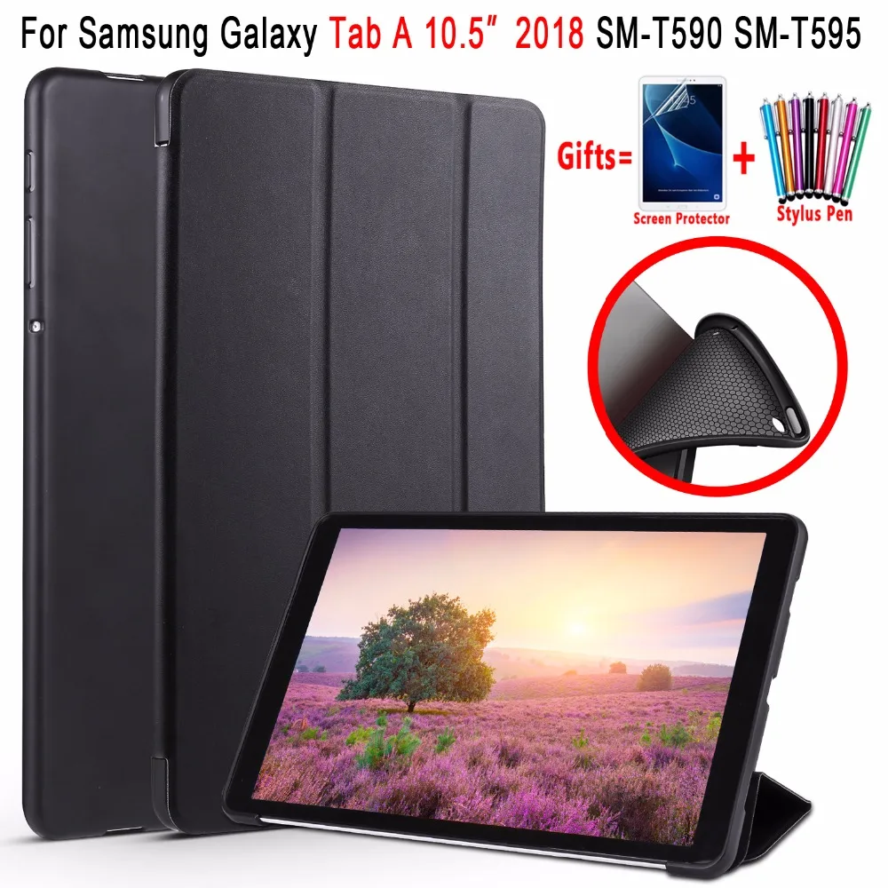 

Smart Sleep Awake Leather Case for Samsung Galaxy Tab A A2 10.5 2018 T590 T595 SM-T590 SM-T595 Soft Back Silicon Cover Funda