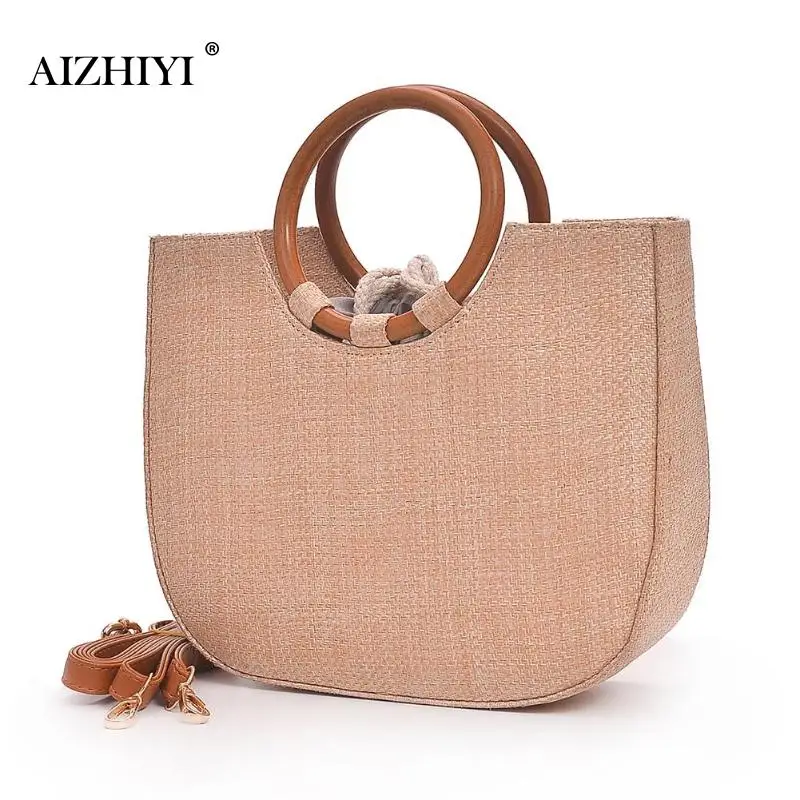 

Simple Women Round Handle Handbag Brand Designer Straw Shoulder Bag 2018 Summer Beach Travel Tote Handbag Casual Crossbody Bags