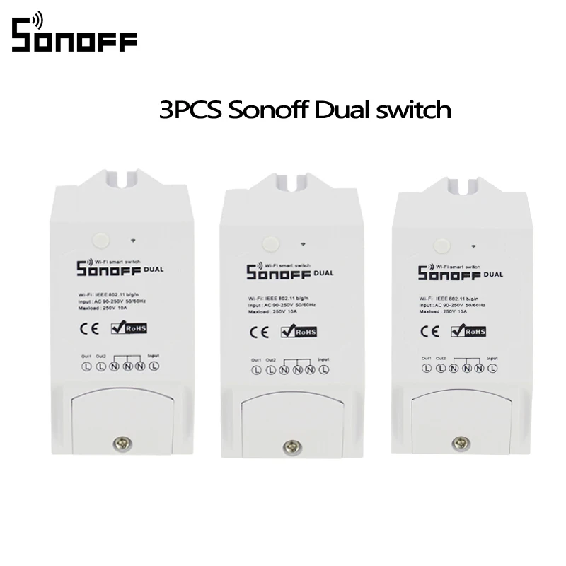 3 шт. Sonoff Dual 2ch Wifi освещение переключатель управления несколькими устройствами
