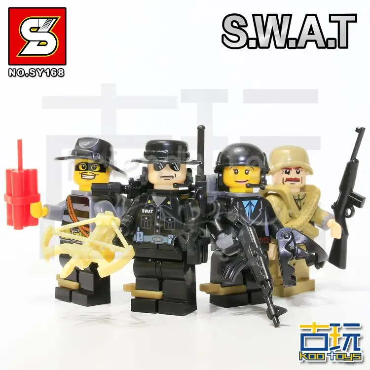 

4pcs SWAT World War Soldier Army With City Military Weapon Police Shield Block Figures Toy Compatible With Lego