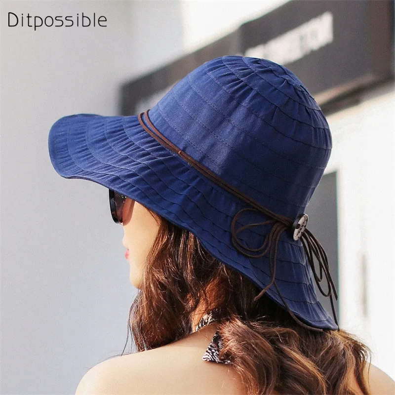 

Ditpossible button rope sun hats women summer wide brim foldable beach hat for women