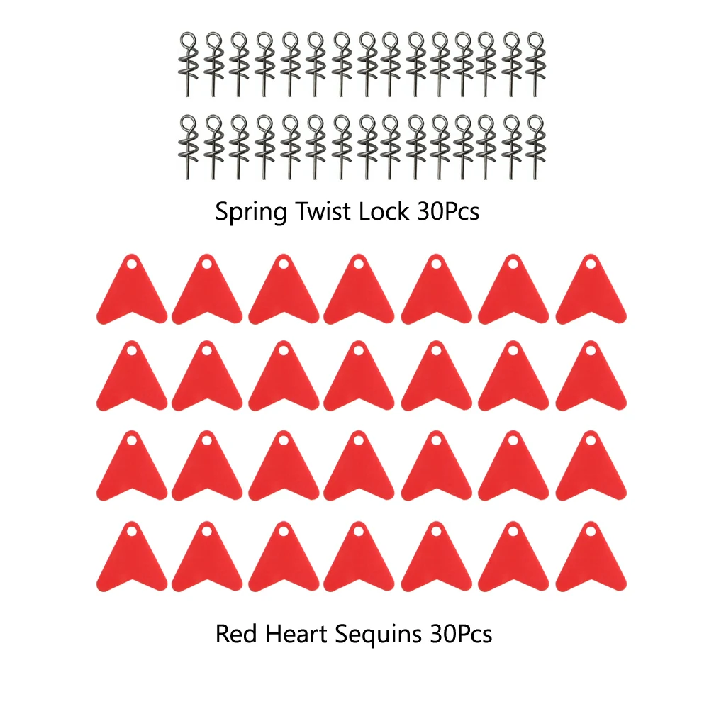 60 шт./пакет аксессуары для рыболовных приманок с рыболовный крючок центровочные Пружинные контакты SMT/SMD твист рукоятки замок и красное сердце с блестками