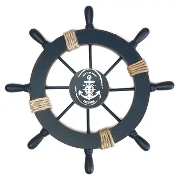 

Mediterranean Nautical Wooden Boat Ship Wheel Helm Home Wall Party Decoration (Dark Blue)