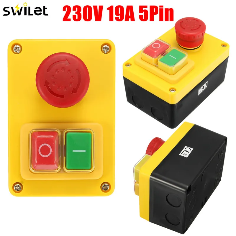 

New 230V 16A 5 Pin NVR Emergency Stop Push Button Switch Motor Stop/Start Switch Motor Car Part