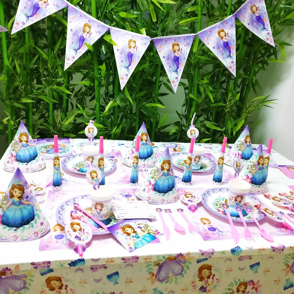 

Sofia Kids Birthday Party Decoration Straws Plates Cup Tablecloth Flag Spoon 1 year Party baby Favors supplies 1st birthday
