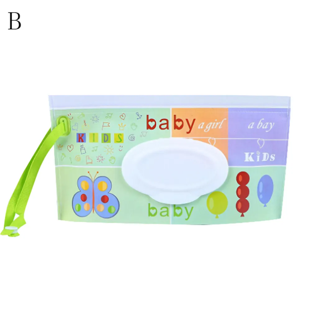 Portable Baby Wet Wipes Storage Bag Stroller Carrying Case Easy Carry Snap Strap Wipes Container Clamshell Cosmetic Pouch 1PCS