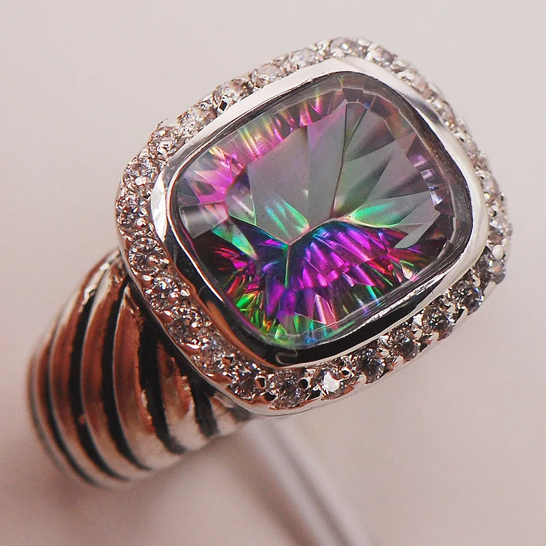 Радужные кристаллы zirconwhite с украшением в виде кристаллов Zircon925 кольцо из стерлингового серебра бледно-Размеры 6 7 8 9 10 F650 ювелирных изделий