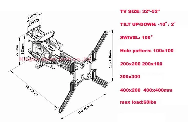 NB P5 3"-52" 4" 50" 6 arm VESA400X400 200X200 выдвижной полный движения ЖК-телевизор крепление настенный Подвижный кронштейн ТВ подъемный механизм