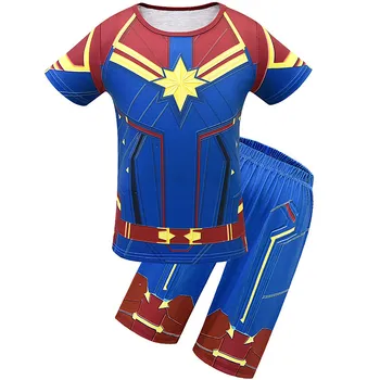 

New Halloween Children Short Sleeve Set Girl Captain Marvel Cosplay Costume Kids Superhero Marvel Carol Danvers Leotard Jumpsuit