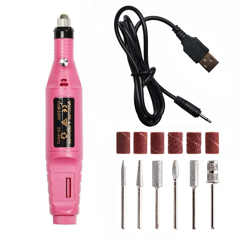 1 Set 5V One Speed Electric Nail Drill Machine Manicure 20000RPM Art File Ceramic Bits Sanding Tool | Красота и здоровье