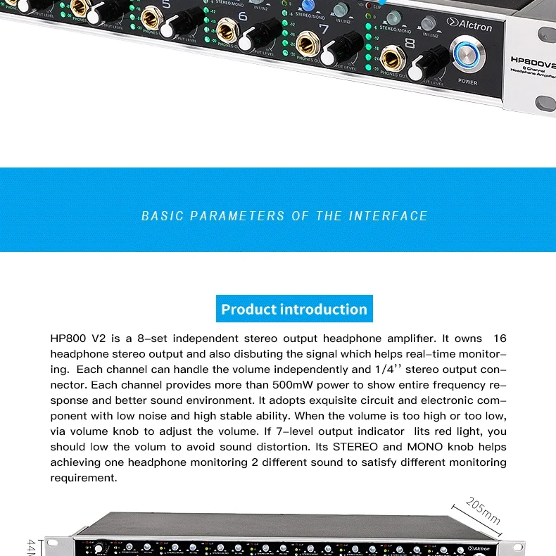 Alctron HP800 V2 оснащен 8 автономными стереонаушниками, усилитель для наушников для усиления сигнала для наушников