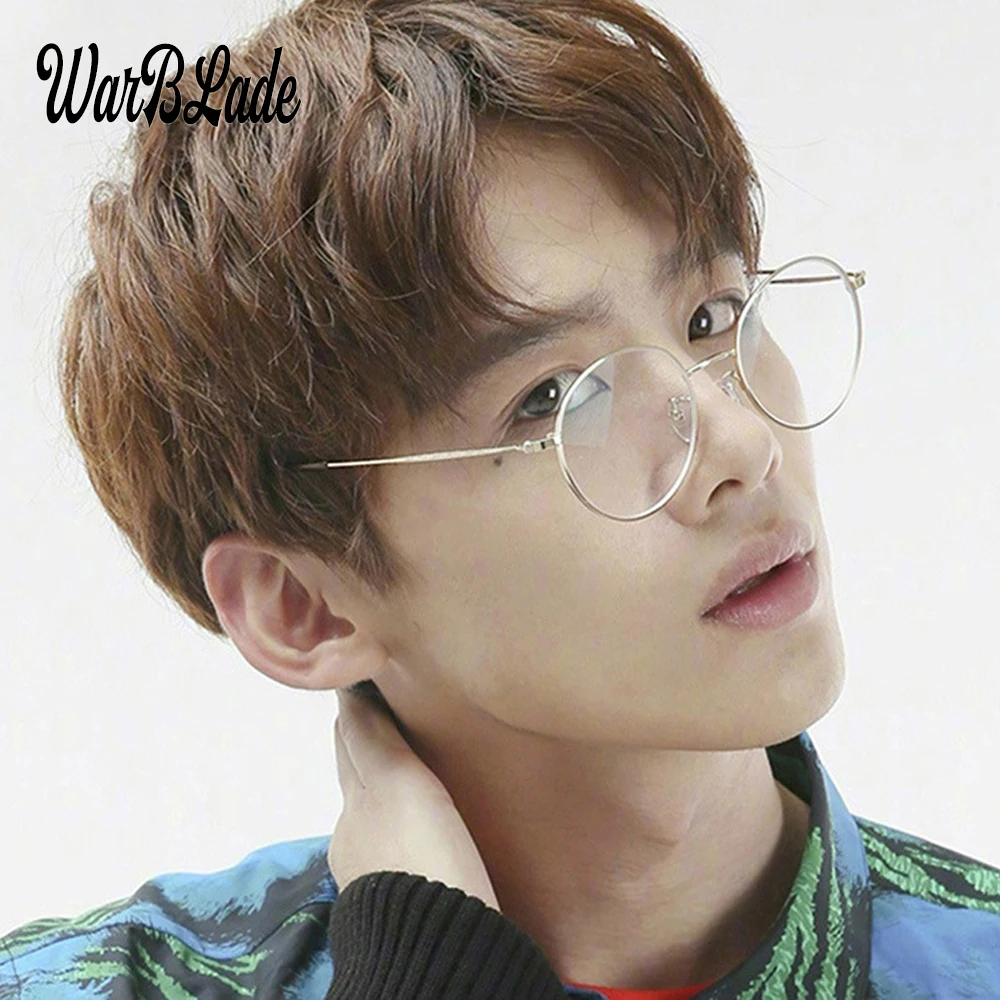 

2018 Men Round Fake Circle Glasses Clear Optical Lens Women Computer Gold Eyeglasses Brand Designer Oculos with box 0716
