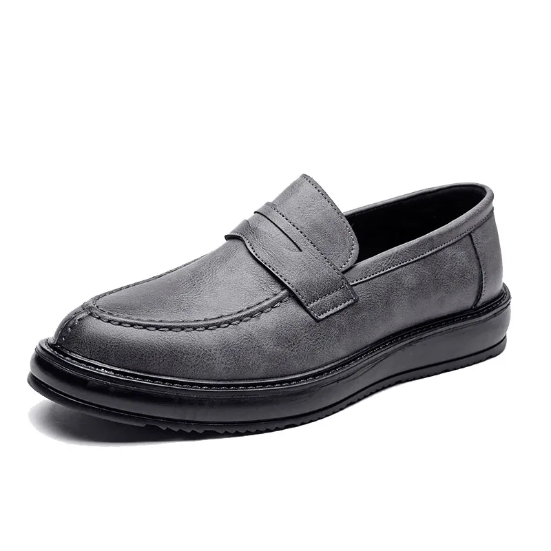 Мужские классические деловые туфли в стиле ретро; Кожаные Туфли с круглым носком; Мужские модельные туфли-оксфорды - Цвет: Серый