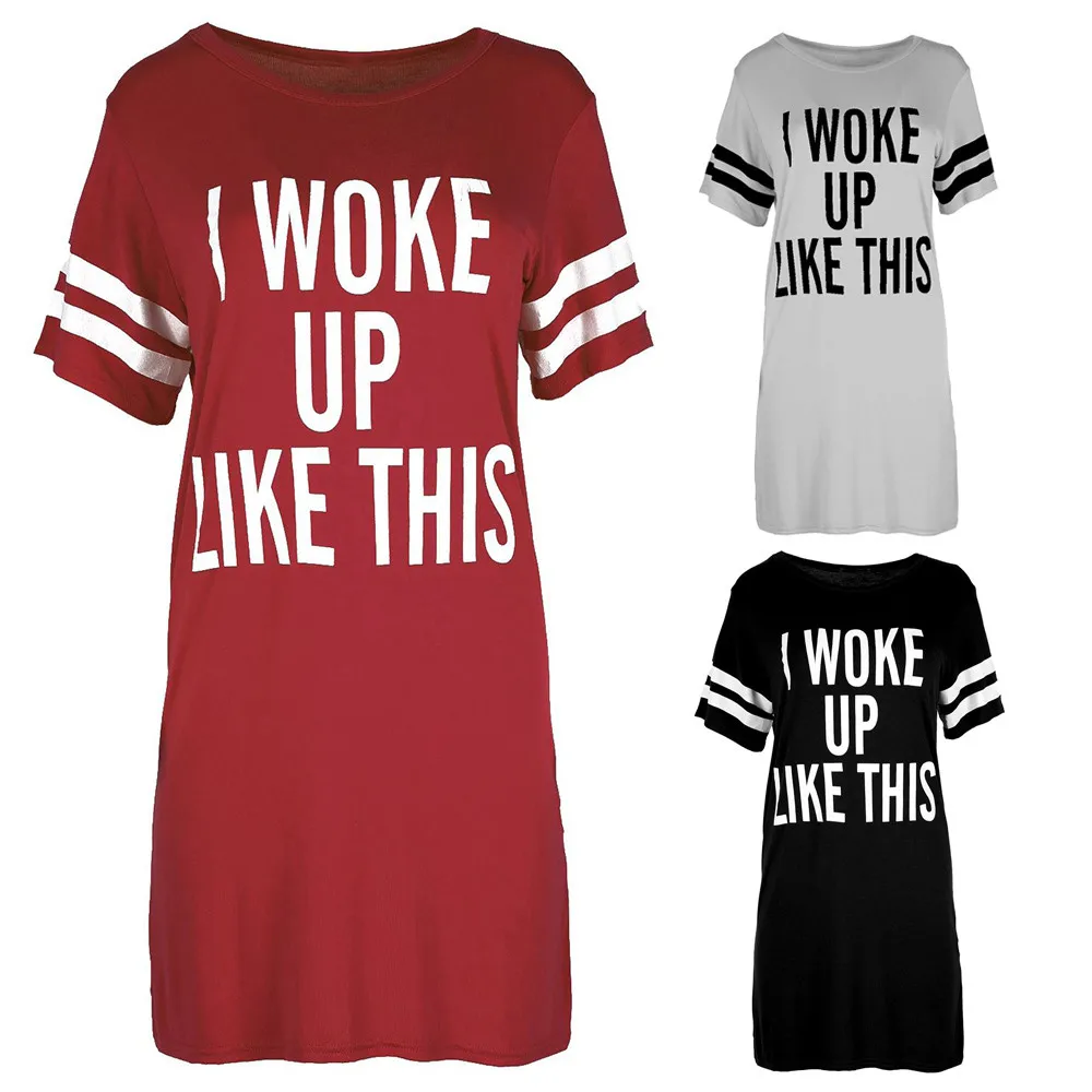 

Women Oversized T-Shirt I Woke Up Like This Letter Top Baggy Tunic Female Girls Plus Size Long Stripe ShirtsHarajuku Large