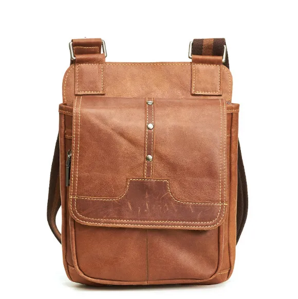 Новые Модные Винтажные сумки мужские из натуральной кожи с клапаном повседневные вертикальные ретро сумки через плечо - Цвет: 6362-1 brown