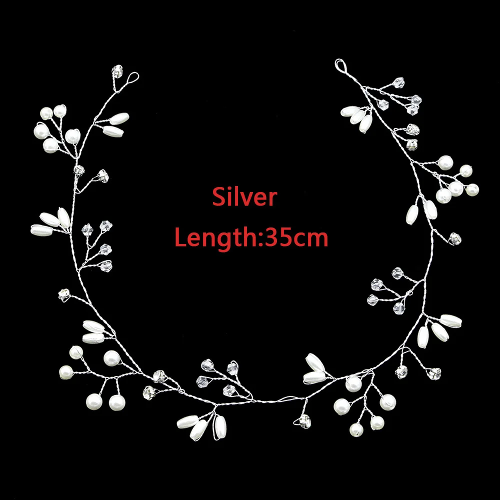 AINAMEISI, модные свадебные аксессуары для волос с кристаллами, ручная работа, цветочный женский головной убор, жемчужный головной убор, свадебная корона, украшения для волос - Окраска металла: 1 Silver 35cm