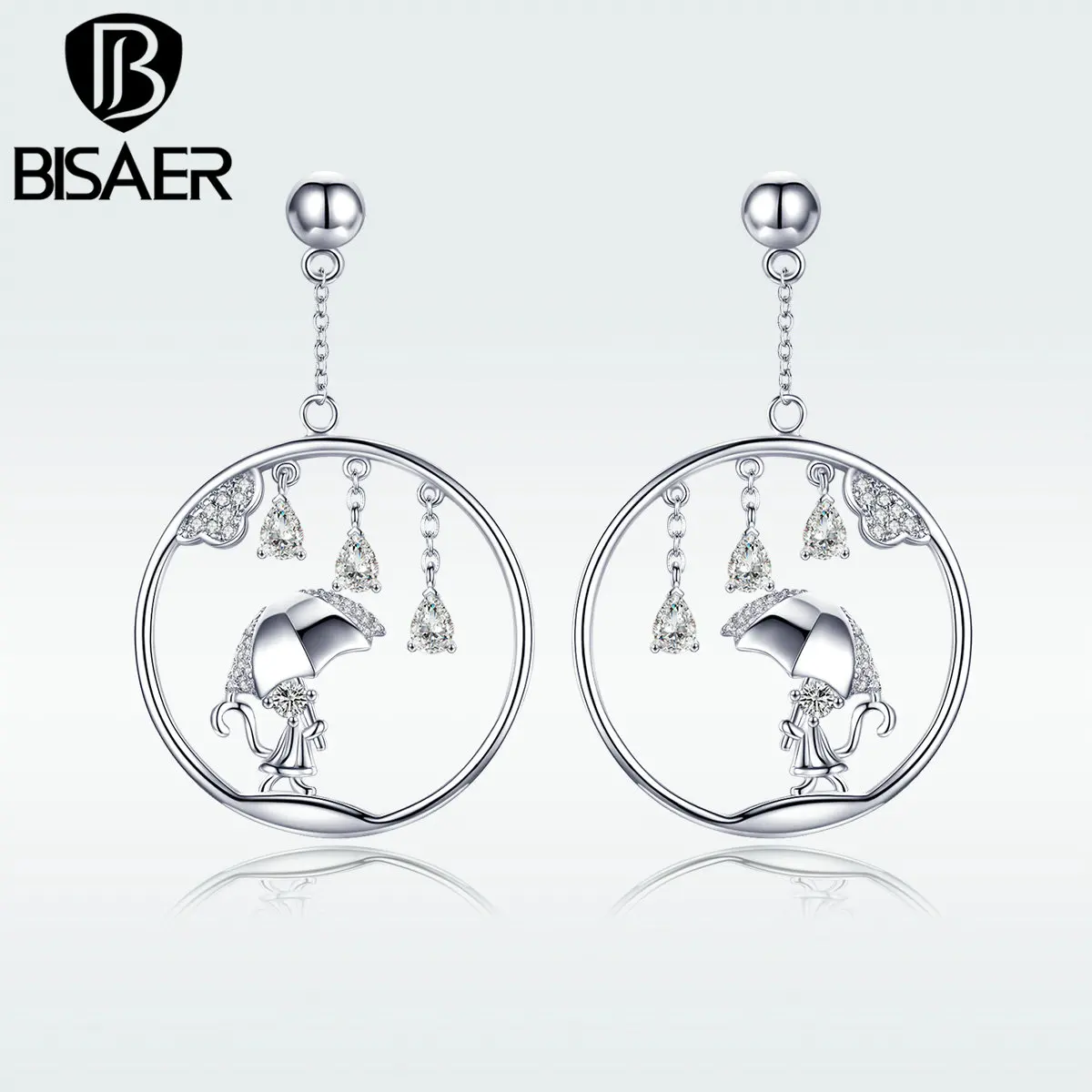 

BISAER Drop Earrings Original Design Rainy Day Girl Long Dangle Earrings for Women Silver Color Fashion Jewelry Gift GSE120