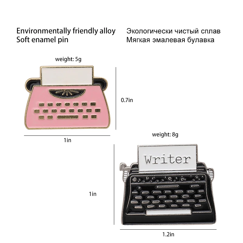 Винтажная эмалированная булавка для машинки, розовая черная брошь для рюкзака, одежда с отворотом, булавка с мультяшным значком, писатель, ювелирное изделие, подарок для друзей